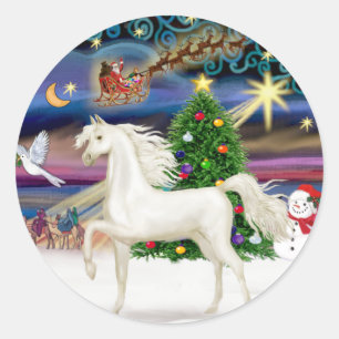 Kerstmagie - Wit Arabisch Paard Ronde Sticker