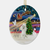Kerstmagie - Witte Miniatuurpoedel Keramisch Ornament (Rechts)