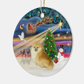 Kerstmagie - Wolf Sable Pomeranian Keramisch Ornament (Links)