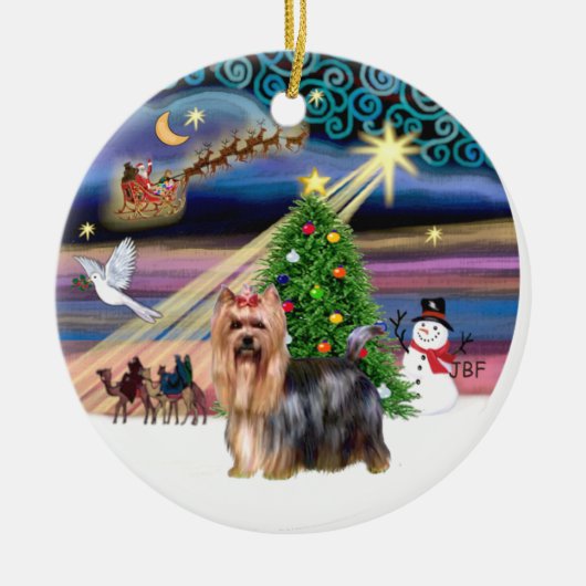 Kerstmagie - Yorkie 9 Keramisch Ornament (Voorkant)