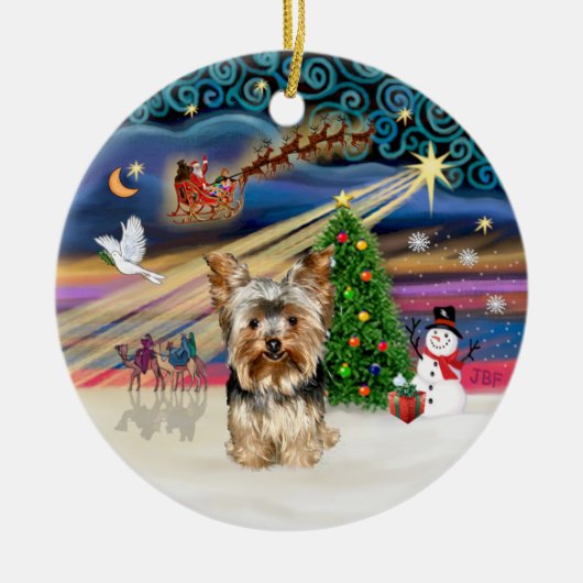 Kerstmagie - Yorkshire Terrier 17 Keramisch Ornament (Voorkant)
