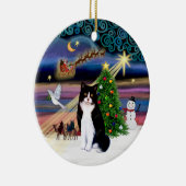 Kerstmagie - Zwart-witte kat Keramisch Ornament (Rechts)