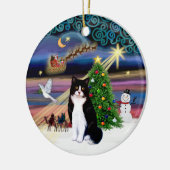 Kerstmagie - Zwart-witte kat Keramisch Ornament (Links)