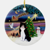 Kerstmagie - Zwart-witte kat Keramisch Ornament (Achterkant)