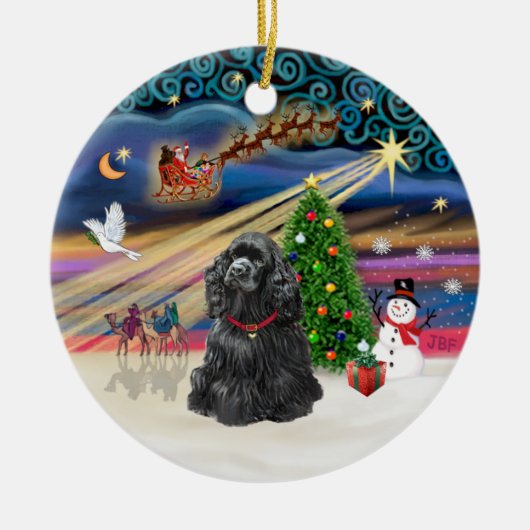Kerstmagie - Zwarte Cocker Spaniel Keramisch Ornament (Voorkant)