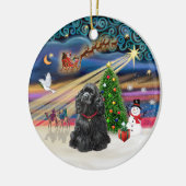 Kerstmagie - Zwarte Cocker Spaniel Keramisch Ornament (Links)
