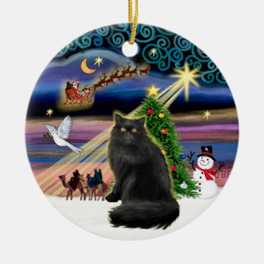 Kerstmagie - Zwarte Perzische kat Keramisch Ornament (Voorkant)
