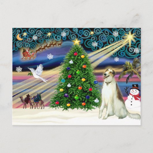 Kerstmagisch Borzoi Feestdagenkaart (Voorkant)