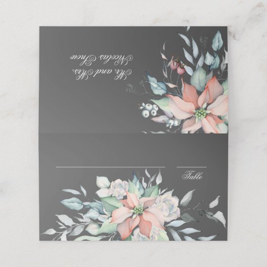 Kerstmagisch | Grijs | Poinsettia Wedding Plaatskaartje (Buitenkant ongevouwen)