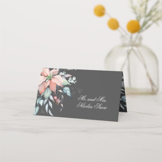 Kerstmagisch | Grijs | Poinsettia Wedding Plaatskaartje (Achterkant)