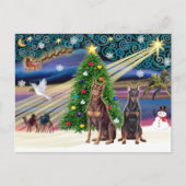Kerstmagische Doberman Pinschers (twee) Feestdagenkaart (Voorkant)