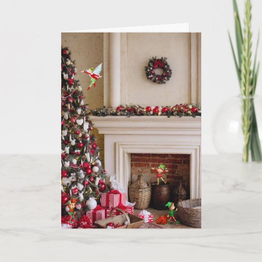 Kerstmagische Elves voegen uw handtekening en datu Feestdagen Kaart (Voorkant)