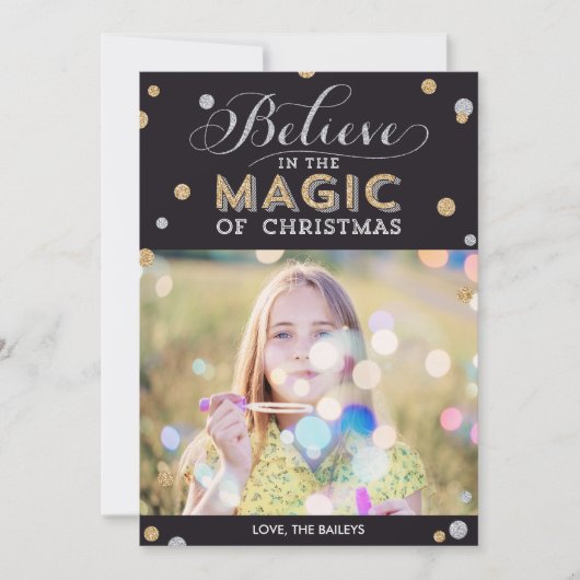 Kerstmagische feestdagen - Zwarte fotokaarten Feestdagenkaart (Voorkant)