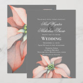 Kerstmagische/ Poinsettia Bloem/ Grijze bruiloft Aankondiging (Voorkant / Achterkant)