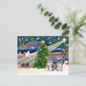 Kerstmagische schnauzers (twee) feestdagenkaart (Staand voorkant)