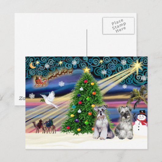 Kerstmagische schnauzers (twee) feestdagenkaart (Voorkant / Achterkant)