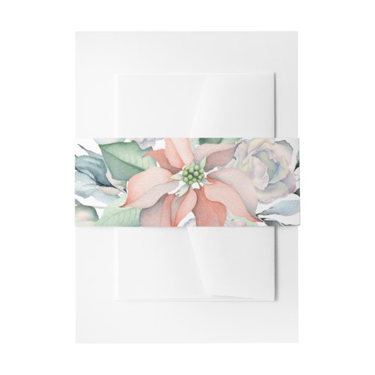 Kerstmagische/ Waterverf Poinsettia Uitnodigingen Wikkel (Voorkant Voorbeeld)