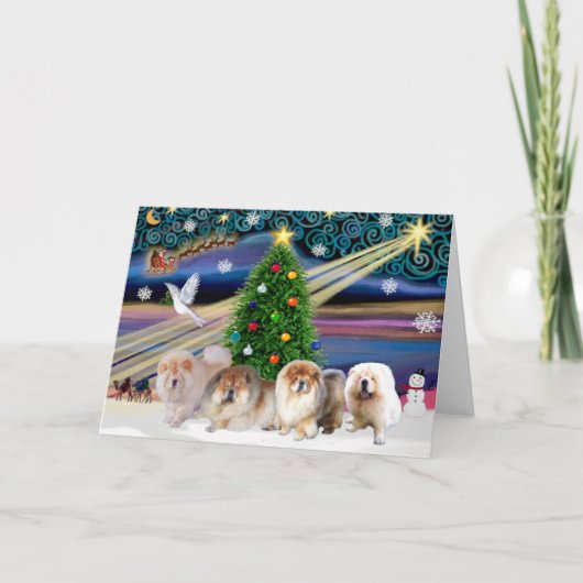 Kerstmagne Chow Chows (vier) Feestdagen Kaart (Voorkant)