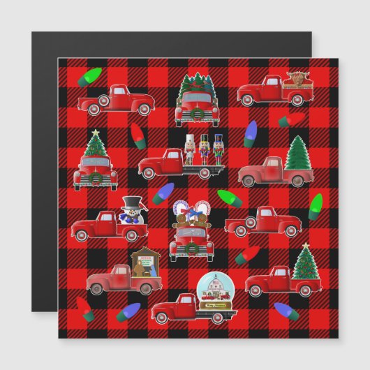 Kerstmagneet Little Red Truck Magnetische Uitnodiging (Voorkant / Achterkant)