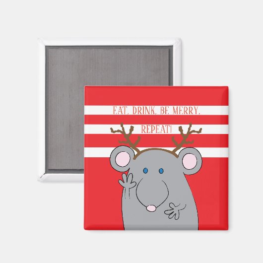 Kerstmagneet vierkant EET DRINK WEES VROLIJK HERHA Magneet (Voorkant / Achterkant)
