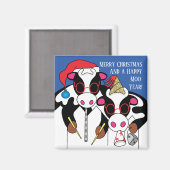 Kerstmagneet vierkant Gelukkig koeienjaar! Magneet (Voorkant / Achterkant)
