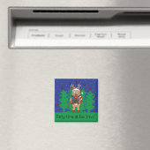 Kerstmagneet Vierkant Rendier Cadeaus Magneet (Insitu (Vaatwasser))