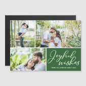 Kerstmagneetkaart Groen 3 foto's met vrolijke wens (Voorkant / Achterkant)