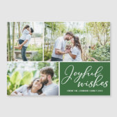Kerstmagneetkaart Groen 3 foto's met vrolijke wens (Voorkant)