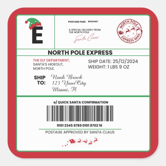 Kerstmail van Santa North Pole Levering, Vierkante Sticker (Voorkant)