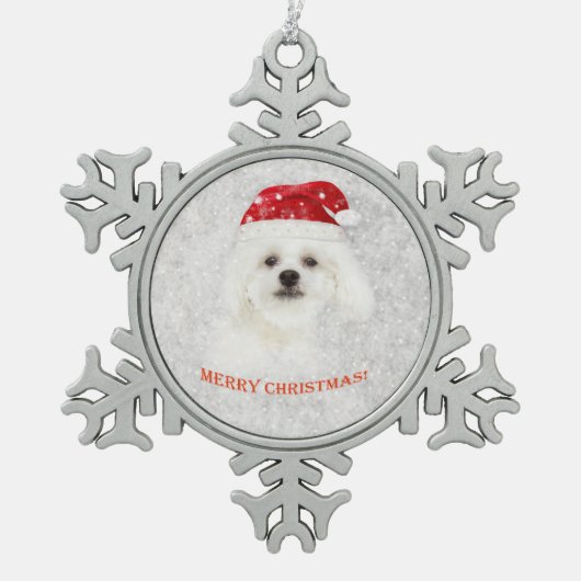KerstMaltese puppy Tin Sneeuwvlok Ornament (Voorkant)