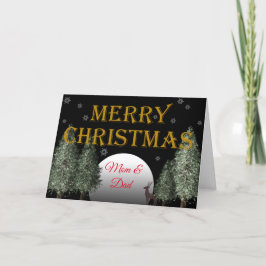 Kerstmam Papa Moonlit Deer Traditioneel Feestdagen Kaart