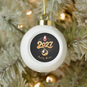 Kerstman 2027 Feestmodus Goud Disco Kerstmis Keramische Bal Ornament