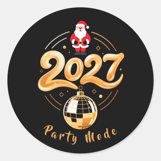 Kerstman 2027 Feestmodus Goud Disco Kerstmis Ronde Sticker (Voorkant)