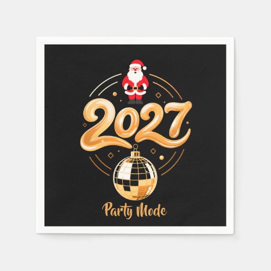 Kerstman 2027 Feestmodus Goud Disco Kerstmis Servet (Voorkant)
