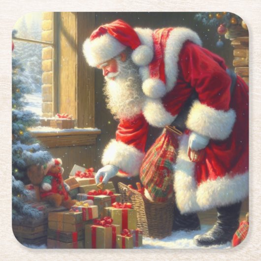 Kerstman 3 kartonnen onderzetters (Voorkant)