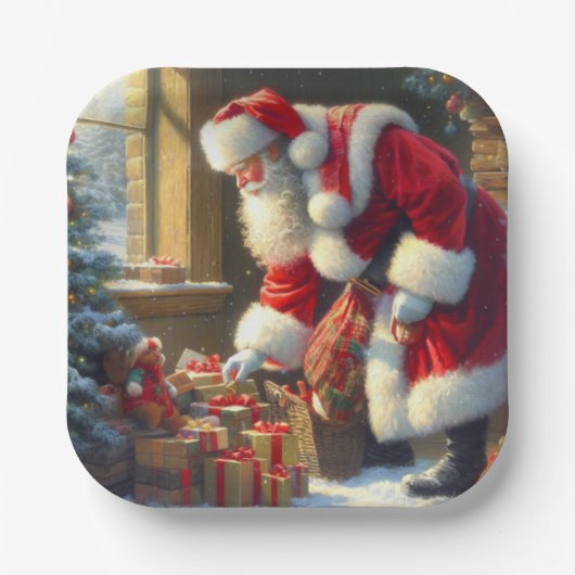 Kerstman 3 papieren bordje (Voorkant)