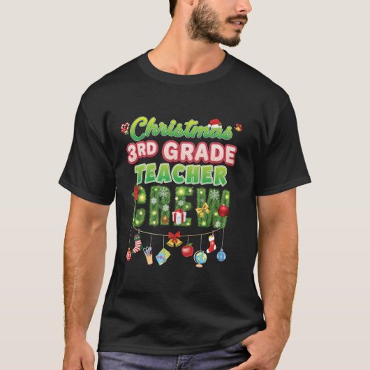 Kerstman 3e graad leraar bemanning Merry Pine Tree T-shirt (Voorkant)