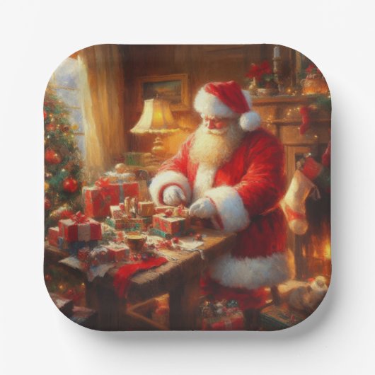 Kerstman 4 papieren bordje (Voorkant)