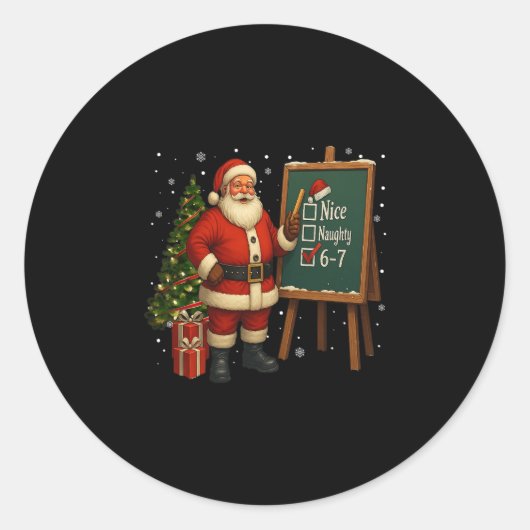 Kerstman 6-7 Meme Leuk Stout 67 Kerstmis Brain Rot Ronde Sticker (Voorkant)