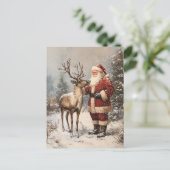  Kerstman aaien een rendier schilderij Briefkaart (Staand voorkant)
