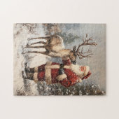 Kerstman aaien een rendier schilderij Legpuzzel (Horizontaal)