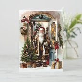  Kerstman aan de deur Feestdagenkaart (Staand voorkant)