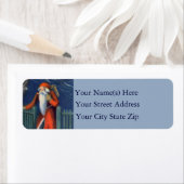  kerstman aan de poort met speelgoed etiket (Insitu)