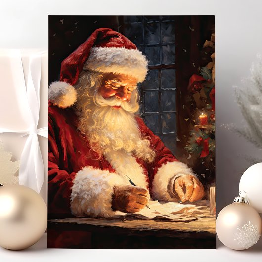  kerstman aan het kerstbalie feestdagen kaart