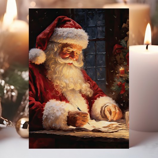  kerstman aan het kerstbalie feestdagen kaart