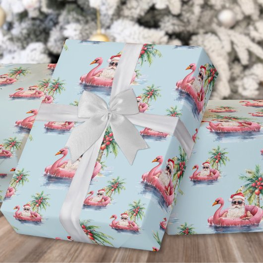 Kerstman aan het strand cadeaupapier