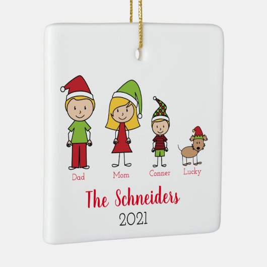 Kerstman - Aangepaste familie met hond Keramisch Ornament (Rechts)