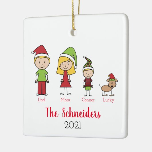 Kerstman - Aangepaste familie met hond Keramisch Ornament (Links)