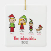 Kerstman - Aangepaste familie met hond Keramisch Ornament (Achterkant)