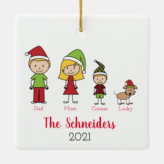 Kerstman - Aangepaste familie met hond Keramisch Ornament (Achterkant)